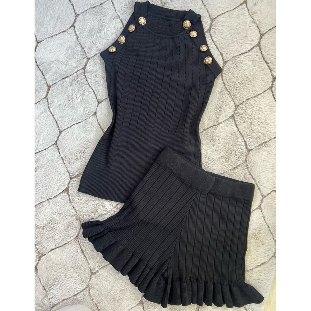 DAIMARAN Paris Women's Matching Set 2 Pieces Tank Top + Short Ruffle Black S